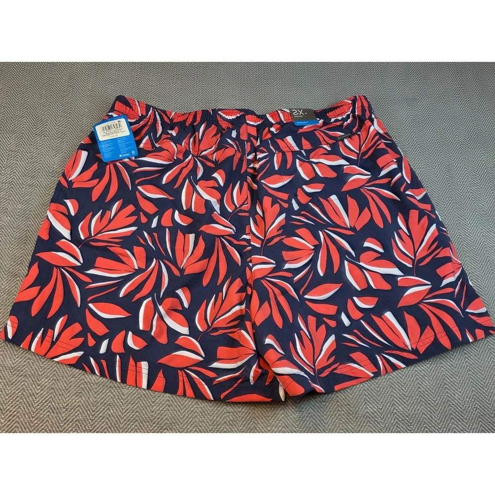 Columbia Sandy River II Printed Shorts Womens 2X Navy Red Leaf AW1418-470 NEW